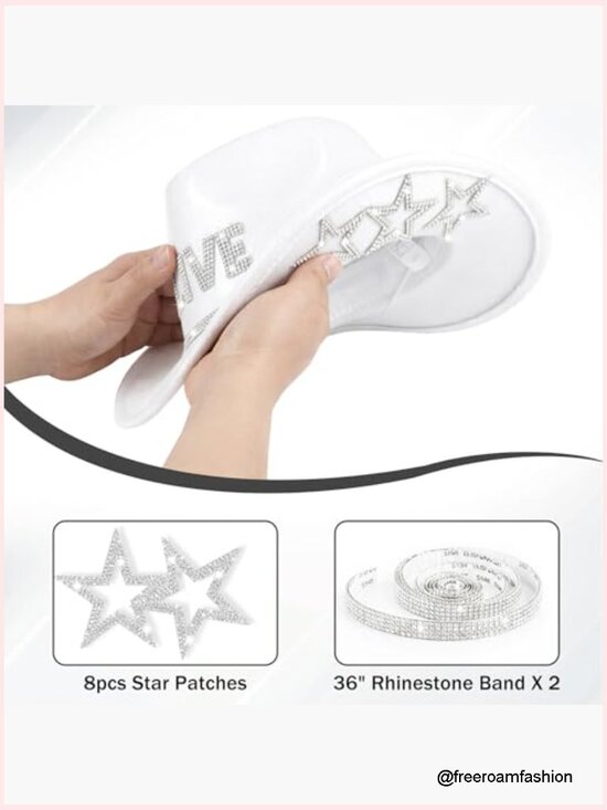 Cowboy Hat with Rhinestone DIY Decor Set for Women Sparkly Cowgirl Hat Western